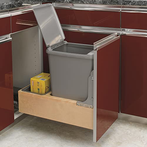 Rev-A-Shelf Pull Out Under Counter Trash Can, 50 Qt 12.5 Gal Garbage Container with Soft-Close and Soft-Open Slides, Silver, 4WCBM-1550DM-1