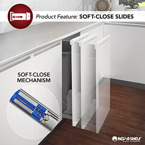 Rev-A-Shelf Pull Out Under Counter Trash Can, 50 Qt 12.5 Gal Garbage Container with Soft-Close and Soft-Open Slides, Silver, 4WCBM-1550DM-1