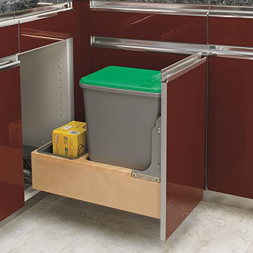 Rev-A-Shelf Pull Out Under Counter Trash Can, 50 Qt 12.5 Gal Garbage Container with Soft-Close and Soft-Open Slides, Silver, 4WCBM-1550DM-1