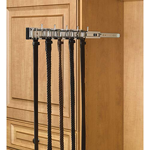 Rev-A-Shelf 14" Pull Out Closet Organization Rack for Belts, Ties and Scarves, Accessories Storage Hanger with Mounting Hardware, Chrome, BRC-14CR