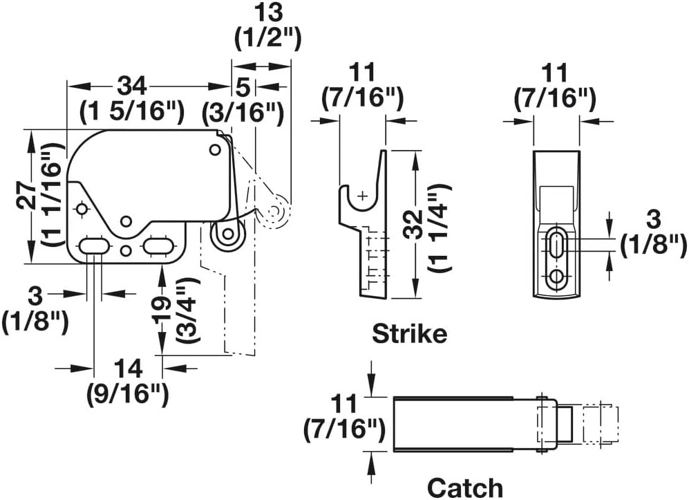 Hafele Steel Mini-Latch with Automatic Spring Catch, Made in Italy