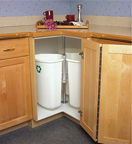 Hafele KV Rotating Corner Base Cabinet Recycling Trash Center with Three 3 x 32 qts Capacity Chrome/White Bins