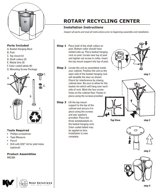 Hafele KV Rotating Corner Base Cabinet Recycling Trash Center with Three 3 x 32 qts Capacity Chrome/White Bins