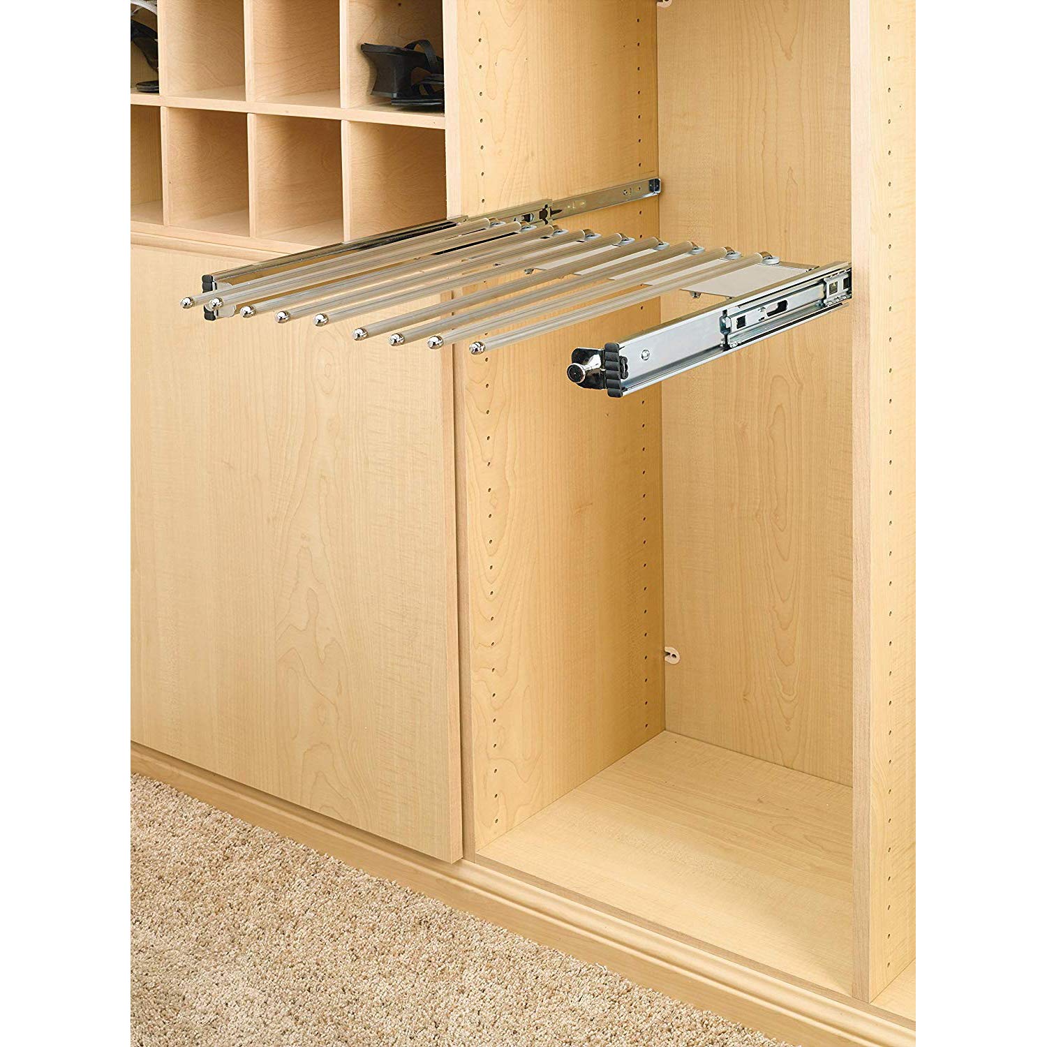 Rev-A-Shelf 17.5" Pull Out Wire Frame for 9 Pairs of Trouser Pant Rack for Space Saving Home Closet Storage Organization, Chrome, PSC-1814CR