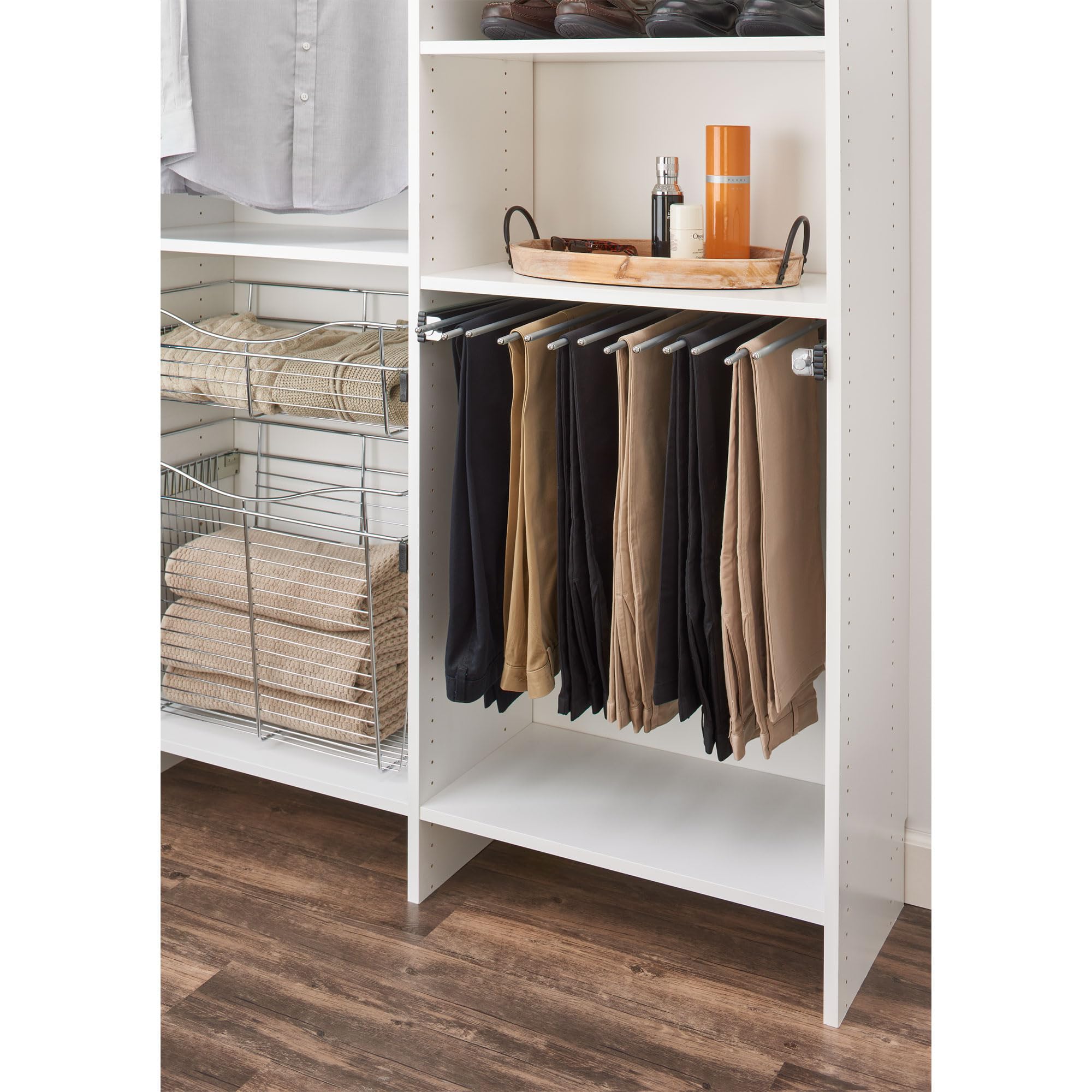 Rev-A-Shelf 17.5" Pull Out Wire Frame for 9 Pairs of Trouser Pant Rack for Space Saving Home Closet Storage Organization, Chrome, PSC-1814CR