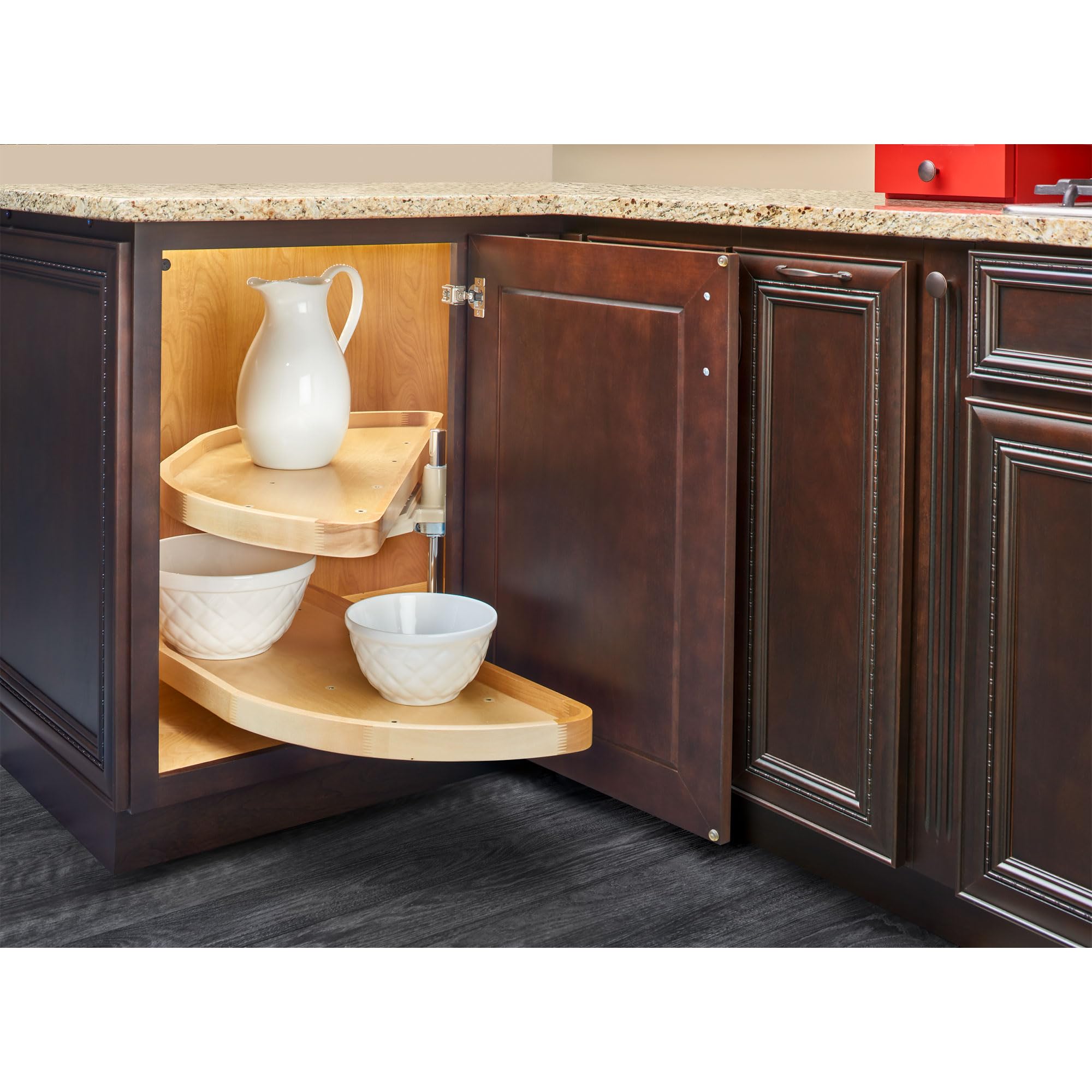 Rev-A-Shelf Dual Shelf Half Moon Lazy Susan Organizer for Blind Corner Kitchen Cabinets, Pull Out Turntable Storage Trays, Wood, 4WLS882-32-570