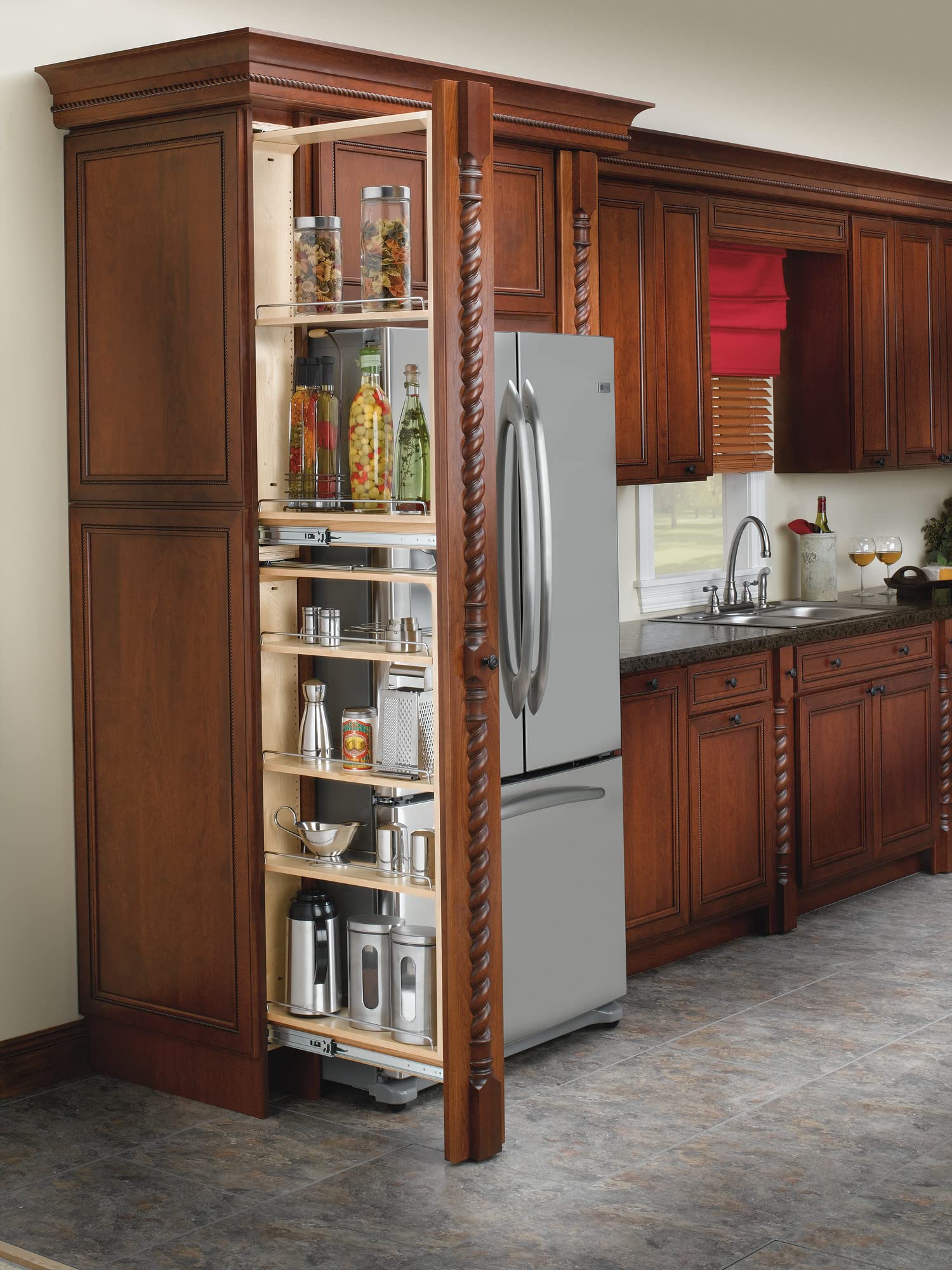 Rev-A-Shelf 432-TF39-6C Filler Pull Out Organizer 6" Wide Natural Maple (6) Shelf Pantry with Height Opening 39"