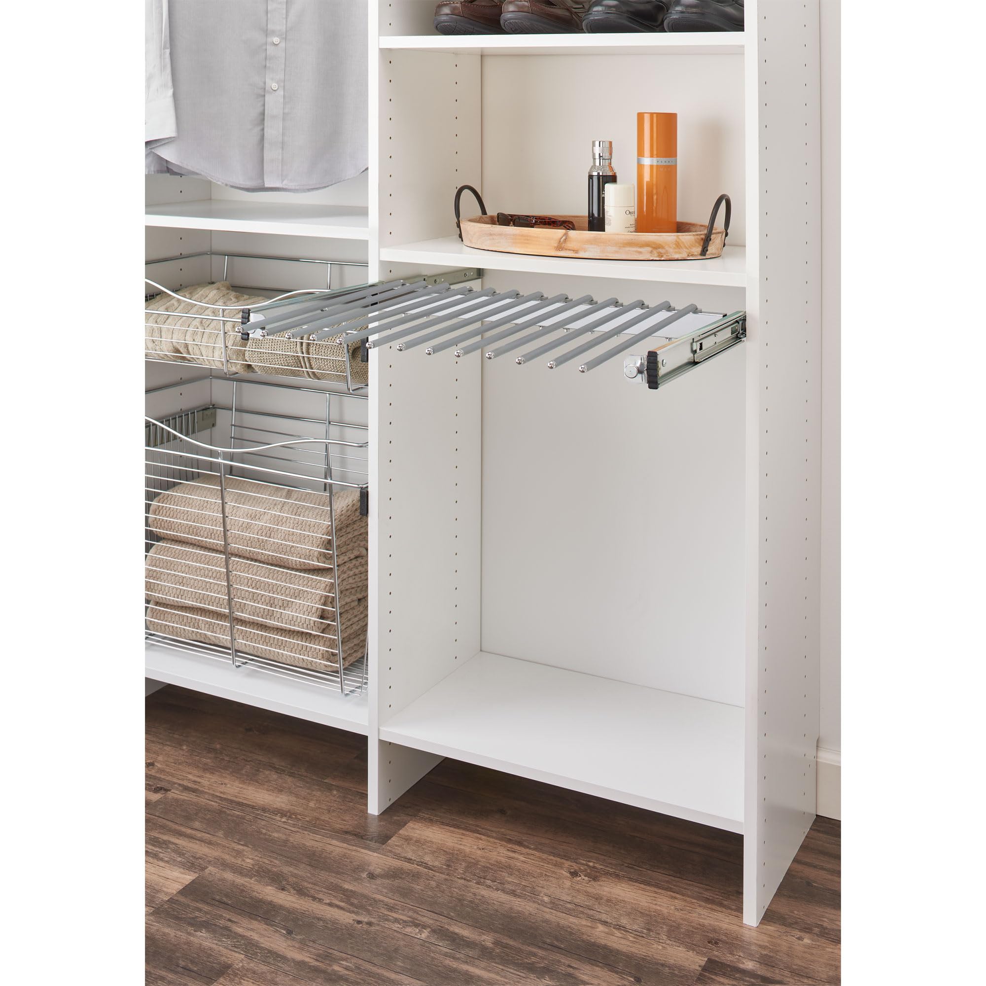 Rev-A-Shelf 17.5" Pull Out Wire Frame for 9 Pairs of Trouser Pant Rack for Space Saving Home Closet Storage Organization, Chrome, PSC-1814CR
