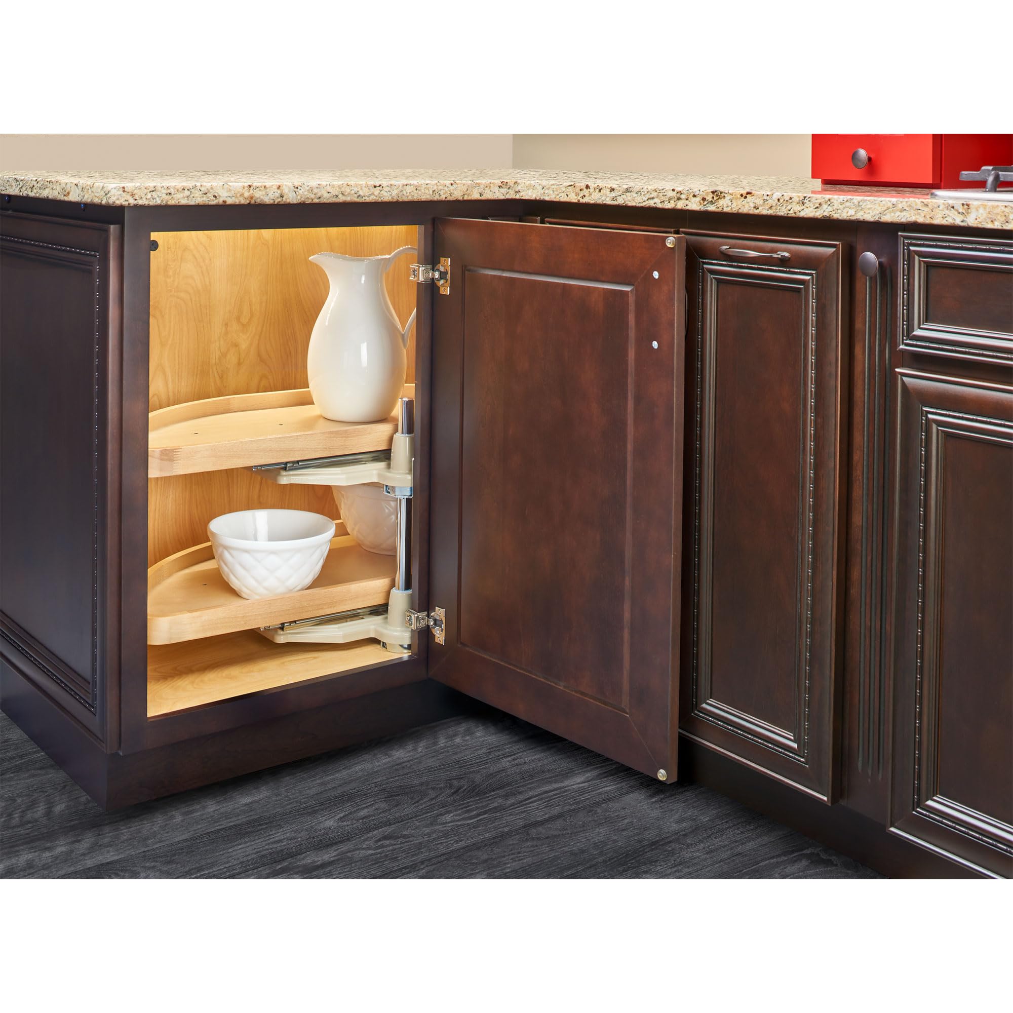 Rev-A-Shelf Dual Shelf Half Moon Lazy Susan Organizer for Blind Corner Kitchen Cabinets, Pull Out Turntable Storage Trays, Wood, 4WLS882-32-570