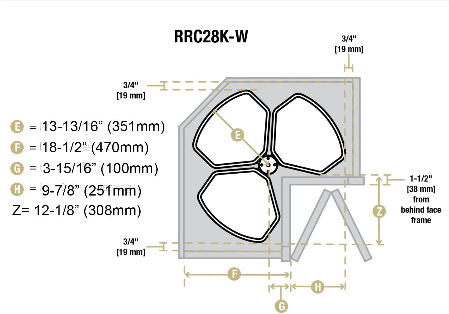 Hafele KV Rotating Corner Base Cabinet Recycling Trash Center with Three 3 x 32 qts Capacity Chrome/White Bins - KI Home