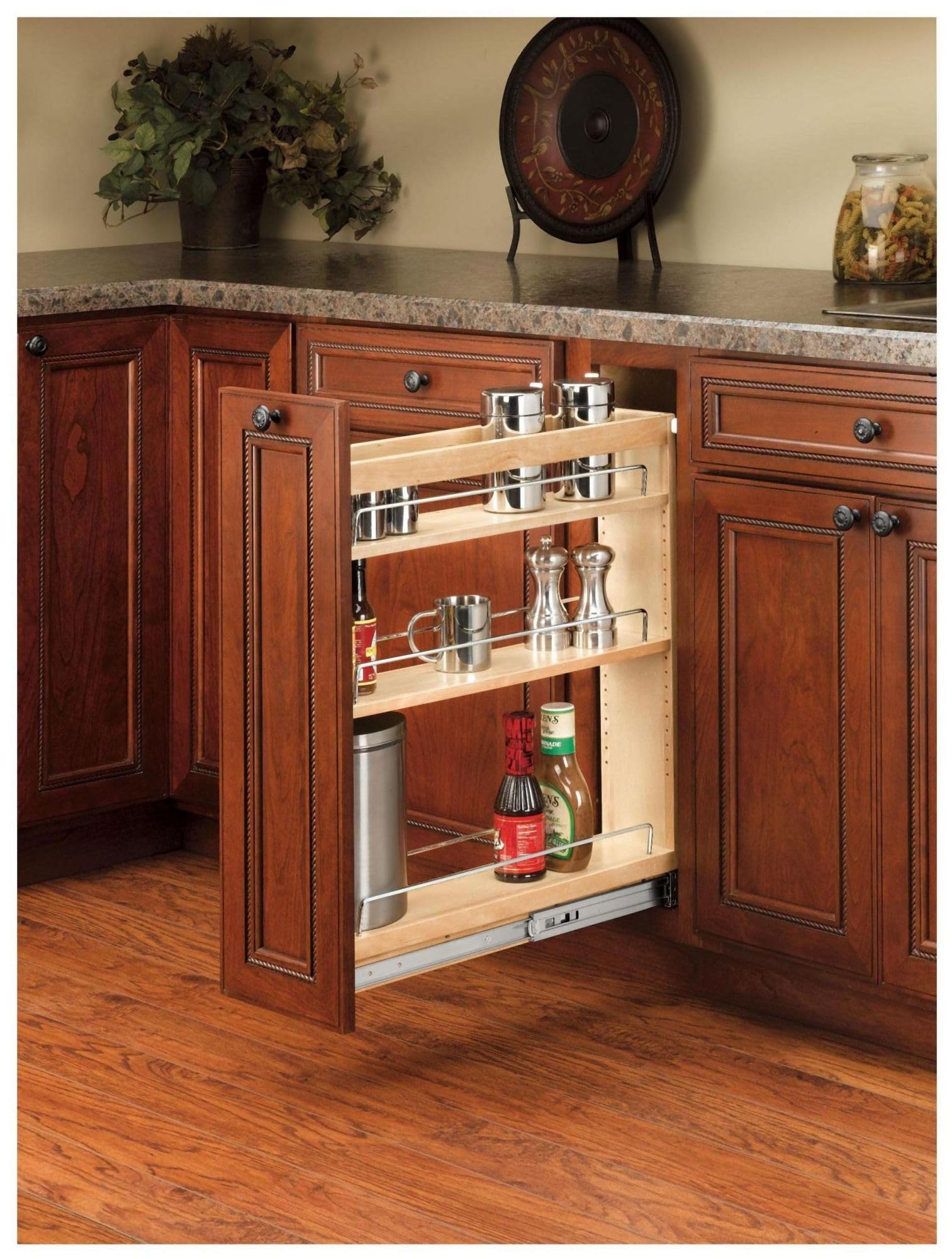Rev - A - Shelf Pull Out Base Cabinet Organizer, Adjustable Shelves for Full Height Kitchen or Vanity Cabinets, Maple Wood, 448 - BC19 - 8C - KI Home