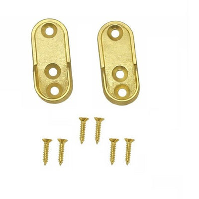 1 Pair Oval Wardrobe Closet Rod Metal End Supports - Open Flanges with Screws - KI Home
