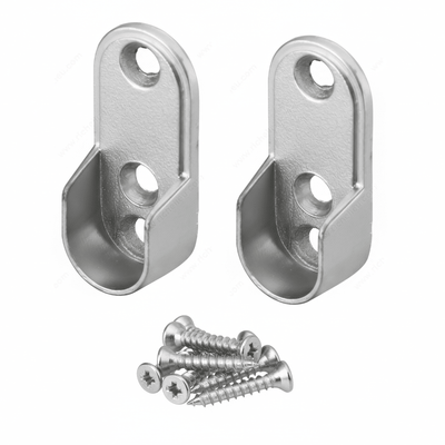 1 Pair Oval Wardrobe Closet Rod Metal End Supports - Open Flanges with Screws - KI Home
