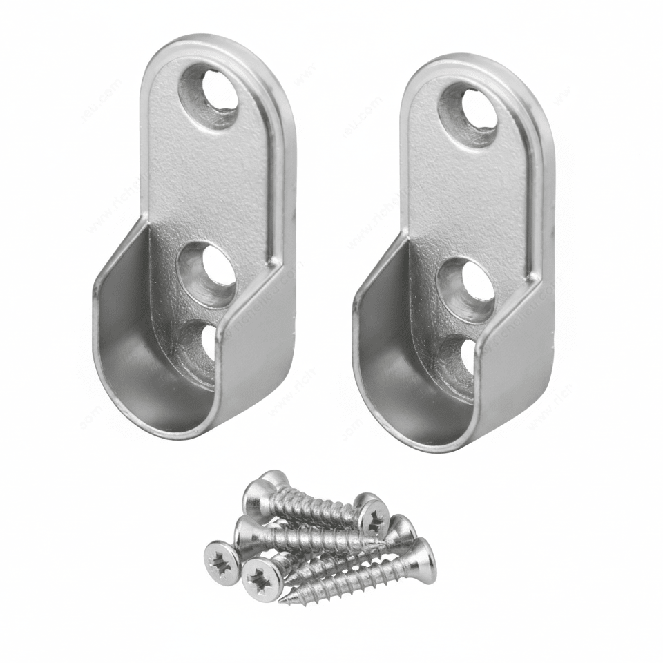 1 Pair Oval Wardrobe Closet Rod Metal End Supports - Open Flanges with Screws - KI Home