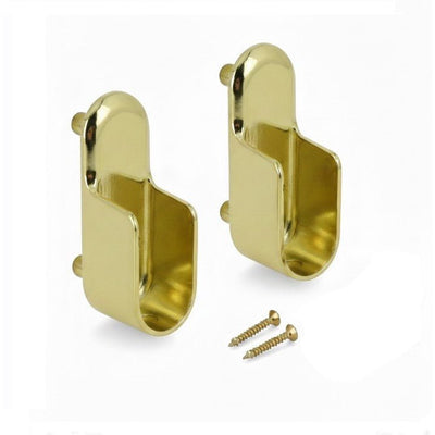 1 Pair Oval Wardrobe Closet Rod Metal End Supports - Open Flanges with Screws - KI Home