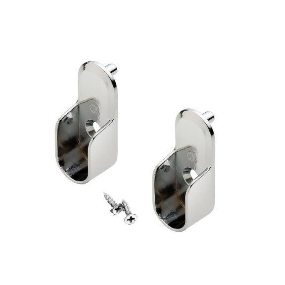 1 Pair Oval Wardrobe Closet Rod Metal End Supports - Open Flanges with Screws - KI Home