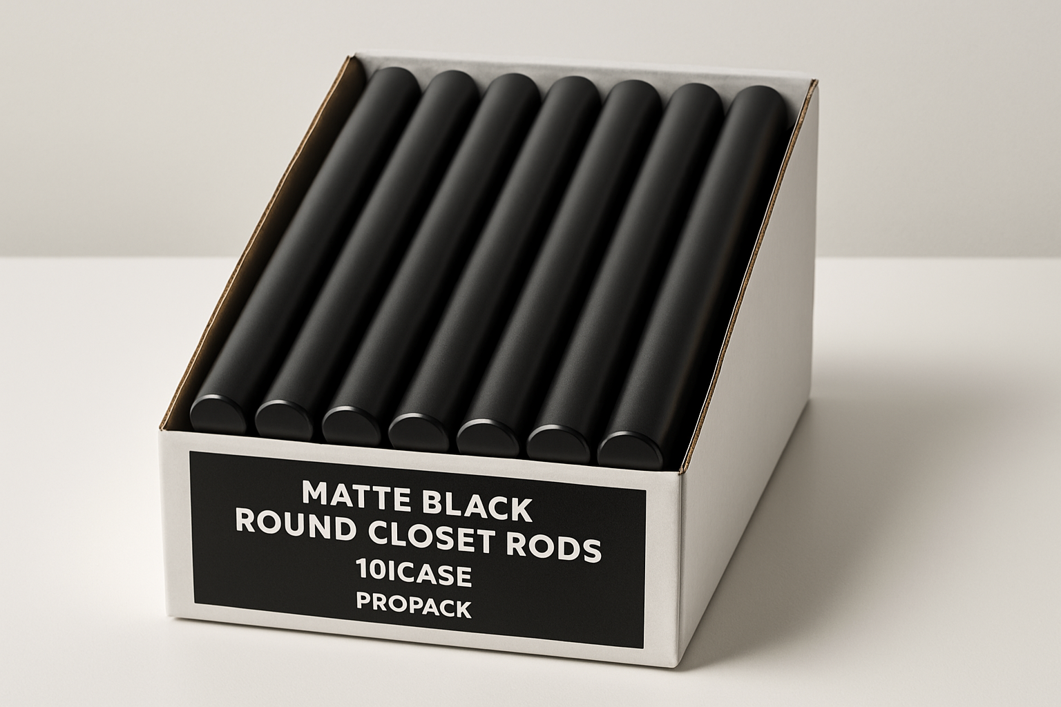 10-case propack premium matte black round closet rods