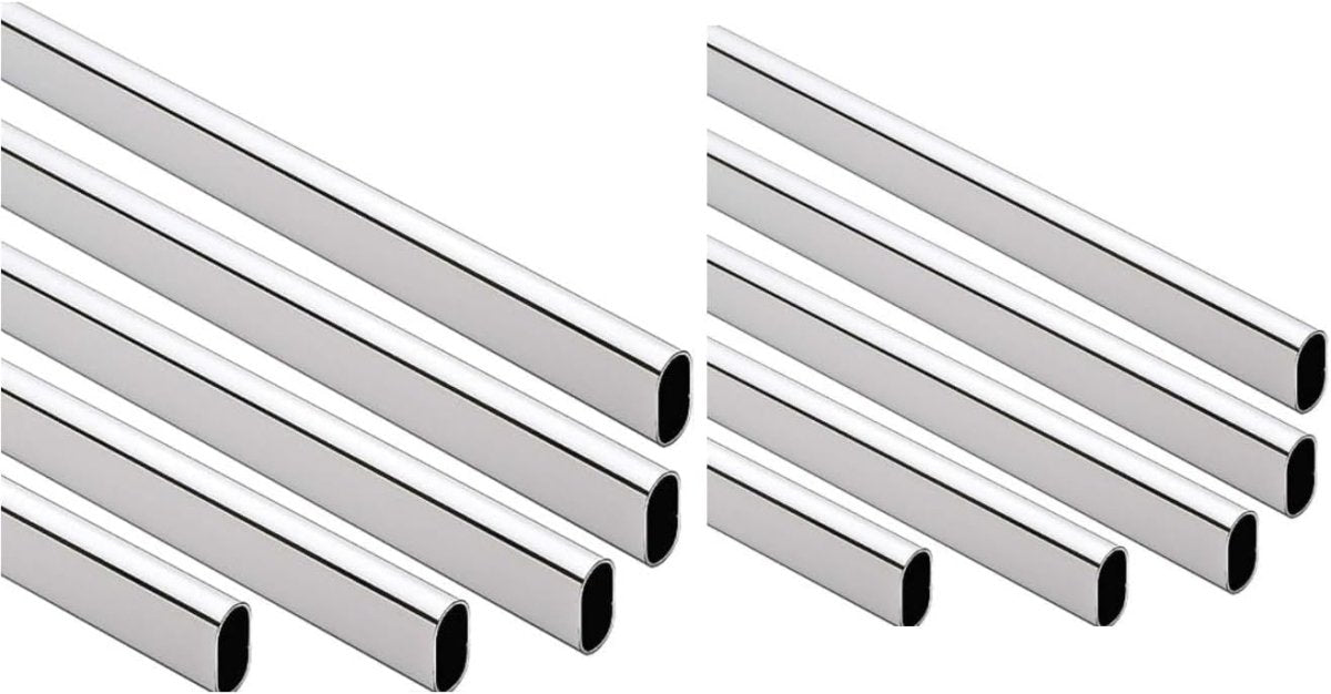 10-Case ProPack Welded Steel Oval Polished Chrome Wardrobe Closet Rods - 98 7/16" (8' 2-7/16") Length – Heavy-Duty Construction - KI Home