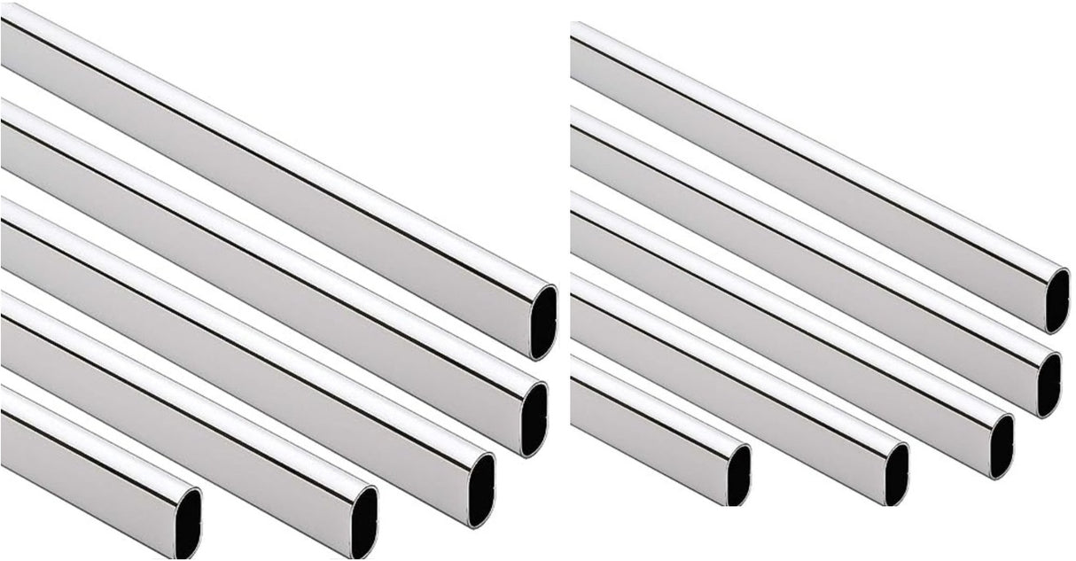 10-Case ProPack Welded Steel Oval Polished Chrome Wardrobe Closet Rods – 98 7/16" (8' 2-7/16") Length – Heavy-Duty Construction