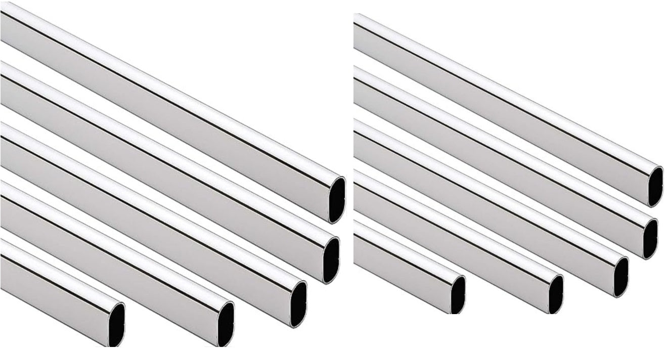 10-Case ProPack Welded Steel Oval Polished Chrome Wardrobe Closet Rods – 98 7/16" (8' 2-7/16") Length – Heavy-Duty Construction