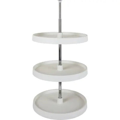 18" Round 3 - Shelf Lazy Susan Set for Wall Corner Cabinets – Independently Rotating Plastic Shelves with Adjustable Telescoping Pole (31.5"–43") - KI Home