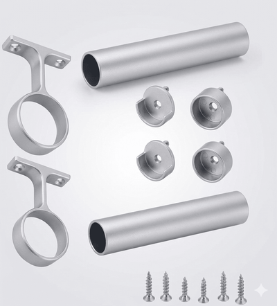 2 - Case Pack 96 - inches Long Round Wardrobe Closet Rods with End Caps and Center Supports - KI Home