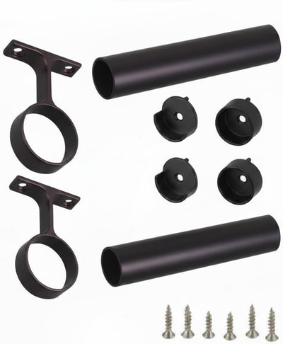 2 - Case Pack 96 - inches Long Round Wardrobe Closet Rods with End Caps and Center Supports - KI Home