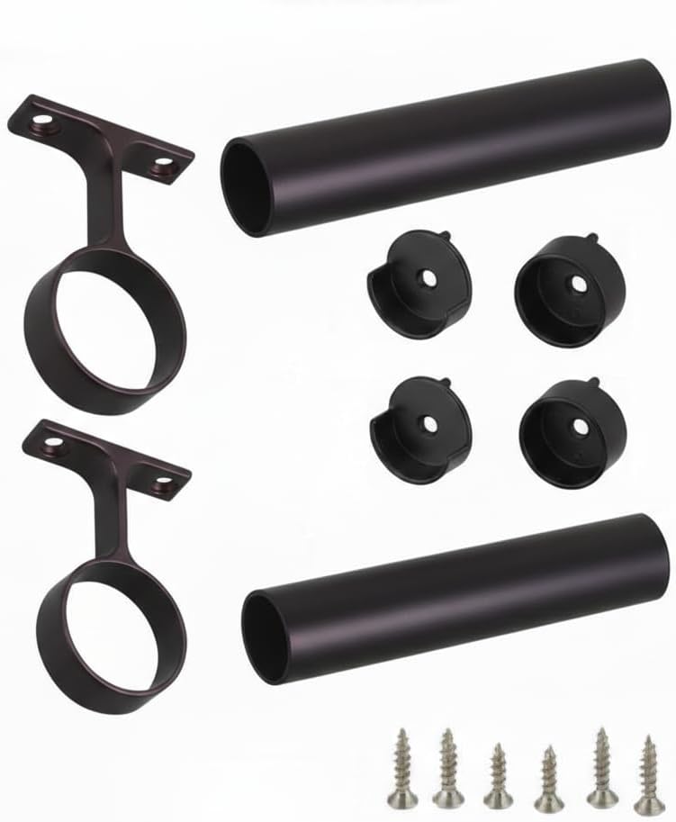 2 - Case Pack 96 - inches Long Round Wardrobe Closet Rods with End Caps and Center Supports - KI Home
