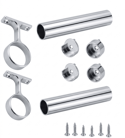 2 - Case Pack 96 - inches Long Round Wardrobe Closet Rods with End Caps and Center Supports - KI Home