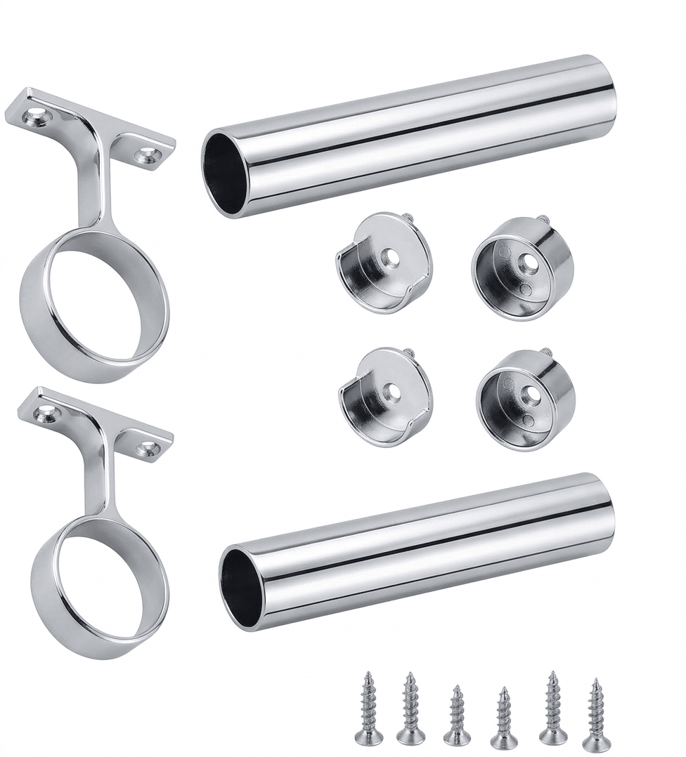 2 - Case Pack 96 - inches Long Round Wardrobe Closet Rods with End Caps and Center Supports - KI Home