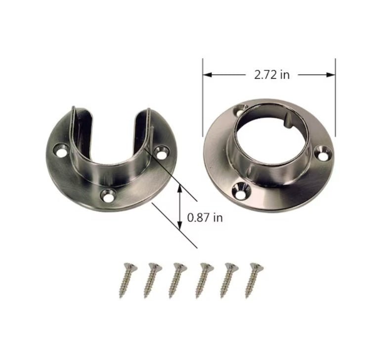 2 - Pack Premium 1 - 5/16" Round Closet Flange Set – Open & Closed End Caps with Screws - KI Home