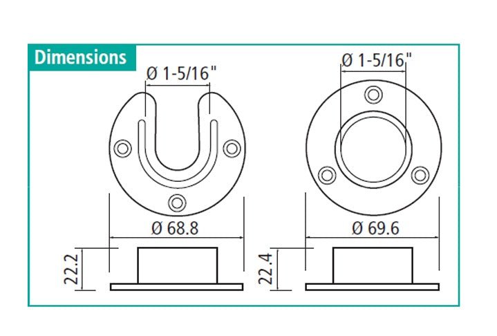 2 - Pack Premium 1 - 5/16" Round Closet Flanges Open & Closed End Caps with Screws - KI Home