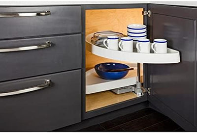2 - Shelf Half Moon Pivoting and Sliding Lazy Susan with Independently Rotating Plastic Shelves for Blind Corner Base Cabinets - KI Home