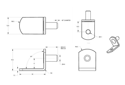 20 - Pack 5mm Angle Solid Steel Shelf Supports with 1/8" Hole Bright Nickel - KI Home