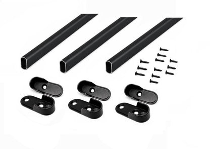 3 - Case Pack Matte Black Oval Closet Rod Kits - 1.3mm Heavy Duty Aluminum Wardrobe Tubes with End supports - KI Home