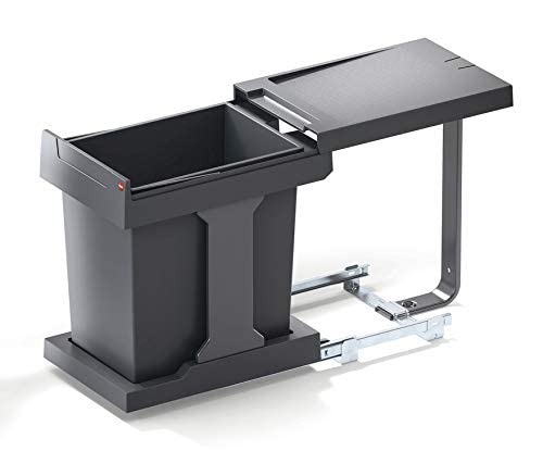 Hailo Solo 20 Liters (21.1 qrt) Low Height Pullout Trash Can System with Fixed Lid Made in Germany