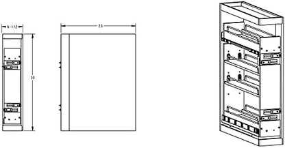 3" or 6" Fully Encased Base Cabinet Filler Pullout with Adjustable Shelves and Premium Soft Close Slides and Door Mounting Brackets