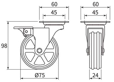 4 - ProPack Heavy - Duty Rustic Iron Caster Swivel Wheels with Brakes for Furniture, Industrial, and DIY Projects - KI Home