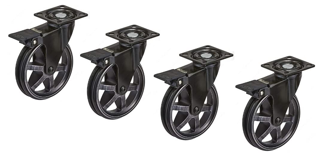 4 - ProPack Heavy - Duty Rustic Iron Caster Swivel Wheels with Brakes for Furniture, Industrial, and DIY Projects - KI Home