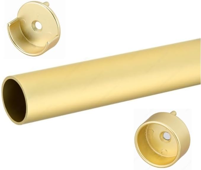 Matte Brass 1 5/16 Inch Diameter Round Wardrobe Closet Rod Tube with Two End Caps and Installation Screws, Gauge 14 Thickness for Clothes Hanging