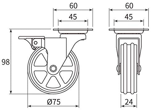 4-Pack Richelieu Swivel with Brake Wheel Design Caster - Rustic Iron