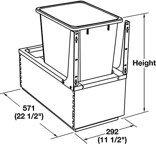 Hafele Single Wood Framed Bottom Mount Kitchen Pullout Waste Container Trash Can System with Soft Close Slides and Mounting Brackets