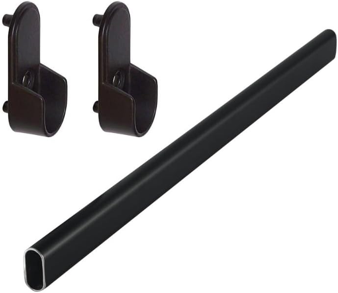 3 Pieces Kit Oval Wardrobe Tube Closet Rod with End Caps Matte Black 1.3mm Thick Aluminum
