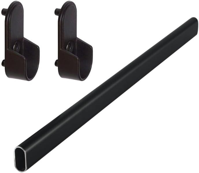 TAG Hardware 3-Piece Kit Oval Wardrobe Tube Closet Rod with End Caps Matte Black 18 inches to 96 inches Lengths