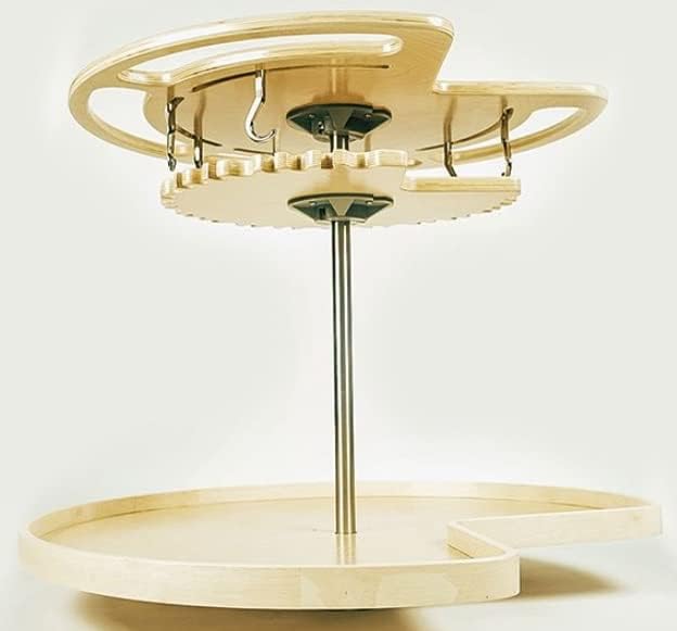 Glideware Not-So-Lazy Wood Kidney Shape Swiveling Lazy Susan Hooks Pots and Pans Organizer with 7 Metal for Corner Base Cabinet