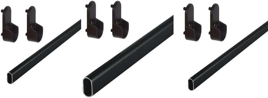3 ProPack Kit (9 Pieces) Oval Wardrobe Tube Matte Black Closet Rods with End Caps 18 inches to 96 inches Lengths