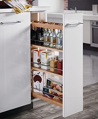 Häfele Soft-Close Base Cabinet Pullout Organizer with Adjustable Wood Shelves, Chrome Rails & Door Mount Brackets
