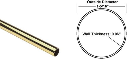 6 Feet Long (72 Inch Long) Premium Heavy-Duty 1-5/16 Inches Round Wardrobe Rod Kit - Polished Brass