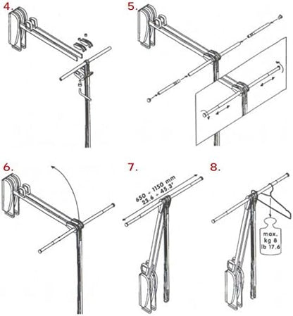 Servetto ClosetPro Central Wall-Mounted Wardrobe Lift Expanding 25 9/16" - 45 1/4" Steel Tubing 22 lb Weight capacity