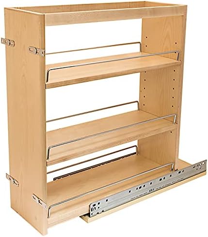 Häfele Soft-Close Base Cabinet Pullout Organizer with Adjustable Wood Shelves, Chrome Rails & Door Mount Brackets
